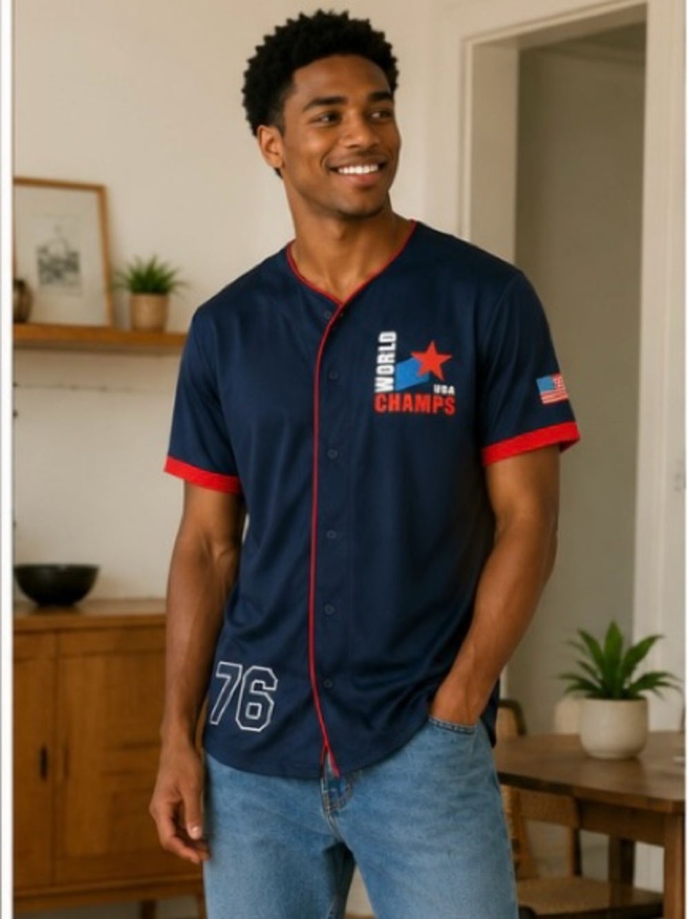 Brooklyn Cloth Navy Blue and Red 'World Champs' Jersey